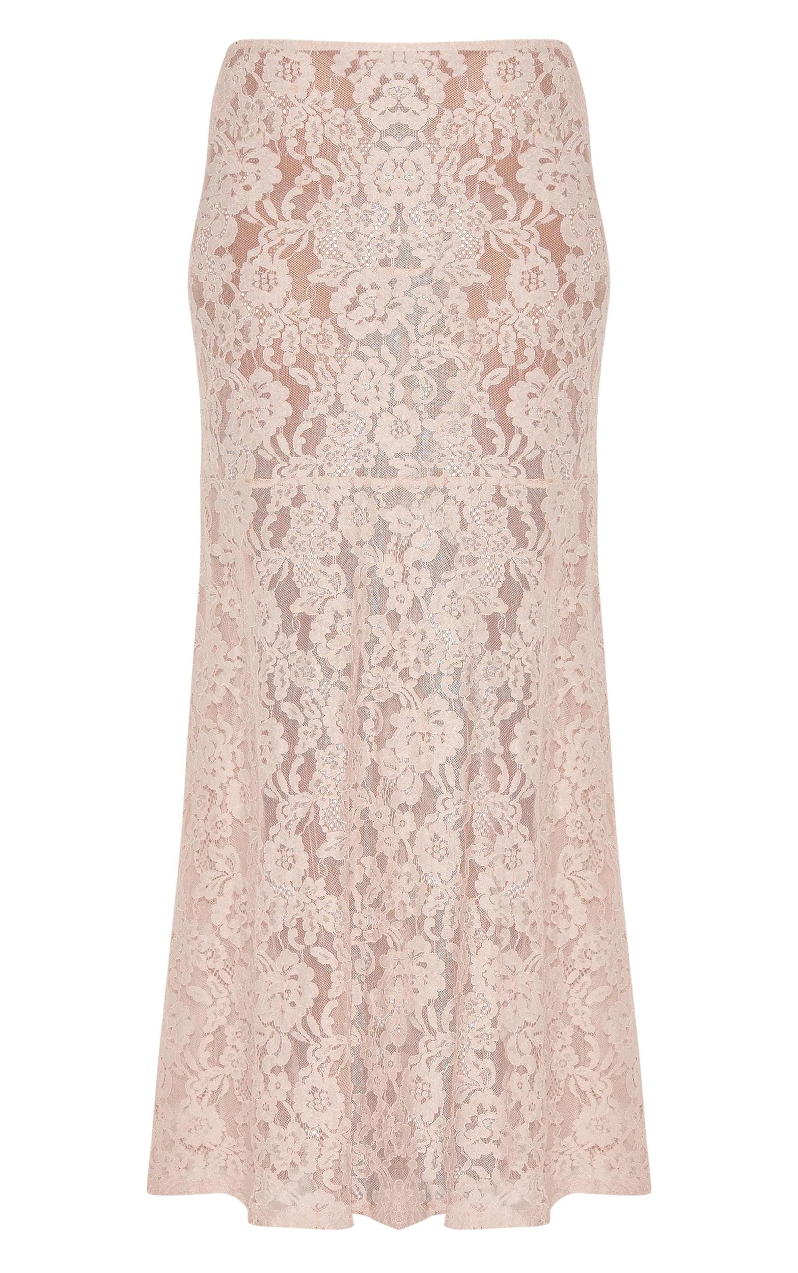 Taupe Floral Lace Sheer Maxi Skirt Product Image