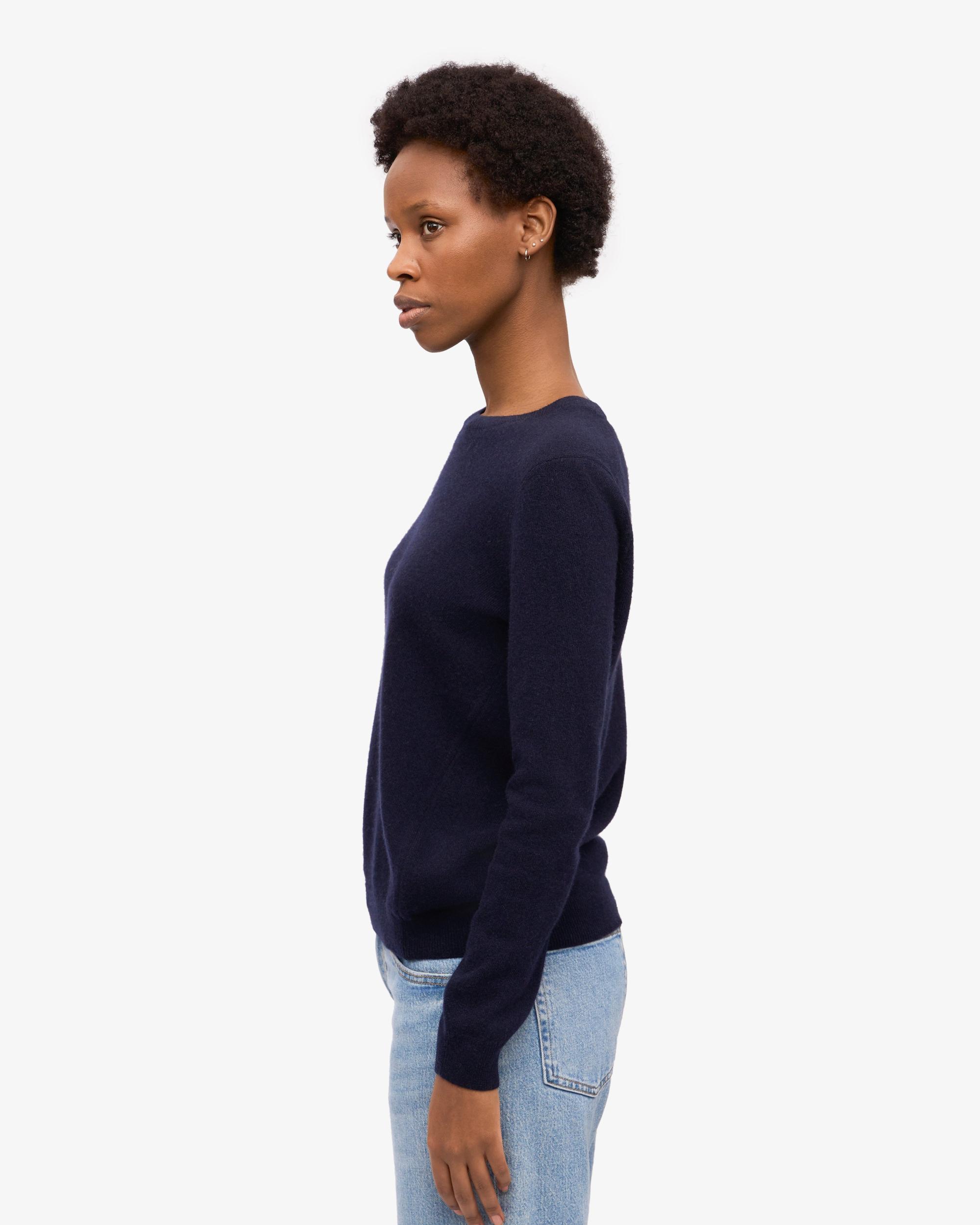 Women Light Merino Wool Crew - Navy Blue Product Image