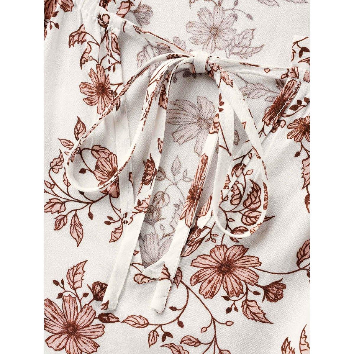 Plus Size Multicolor Floral Tie Knot Ruffle Trim Blouse Women Elegant Long Sleeve V-neck Everyday Blouses BloomChic 22-24/3X Product Image