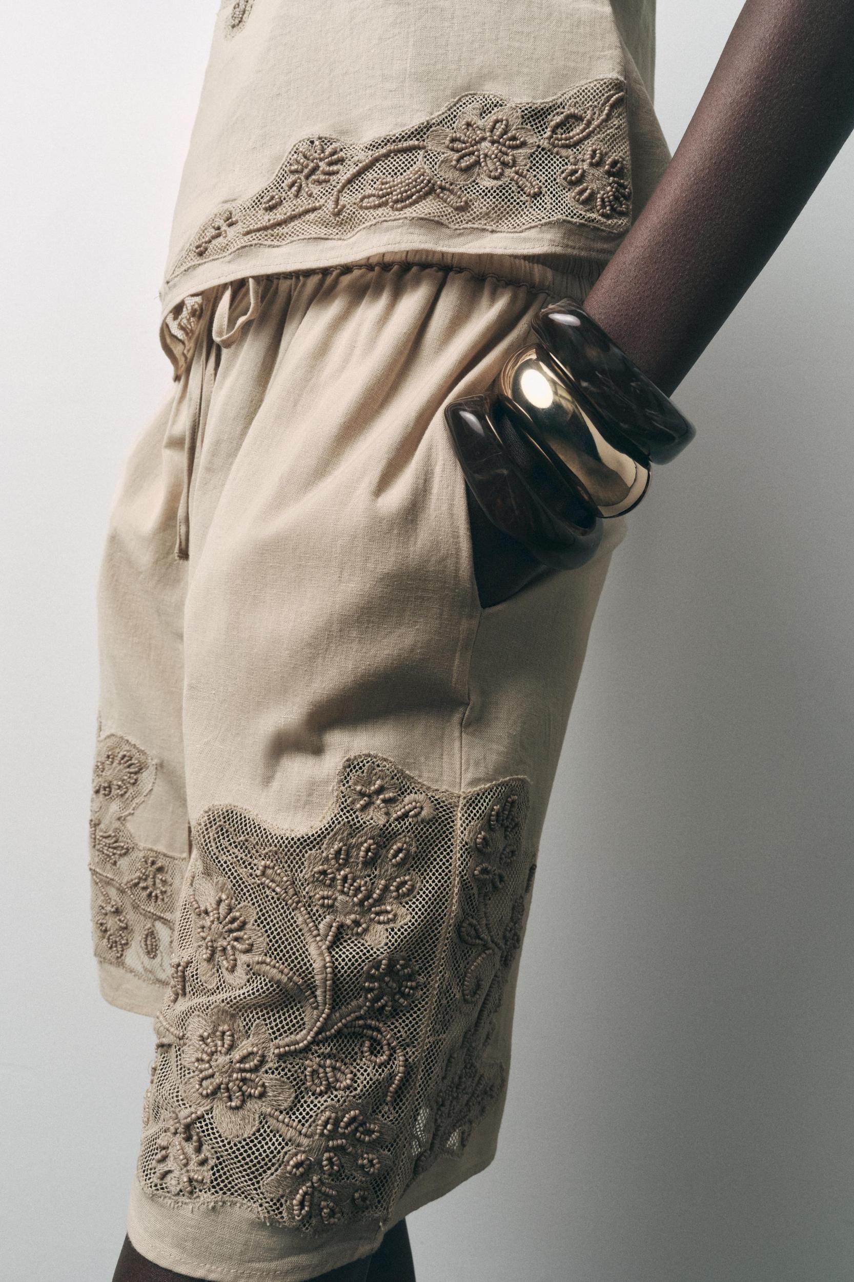 BEADED EMBROIDERED BERMUDA SHORTS Product Image