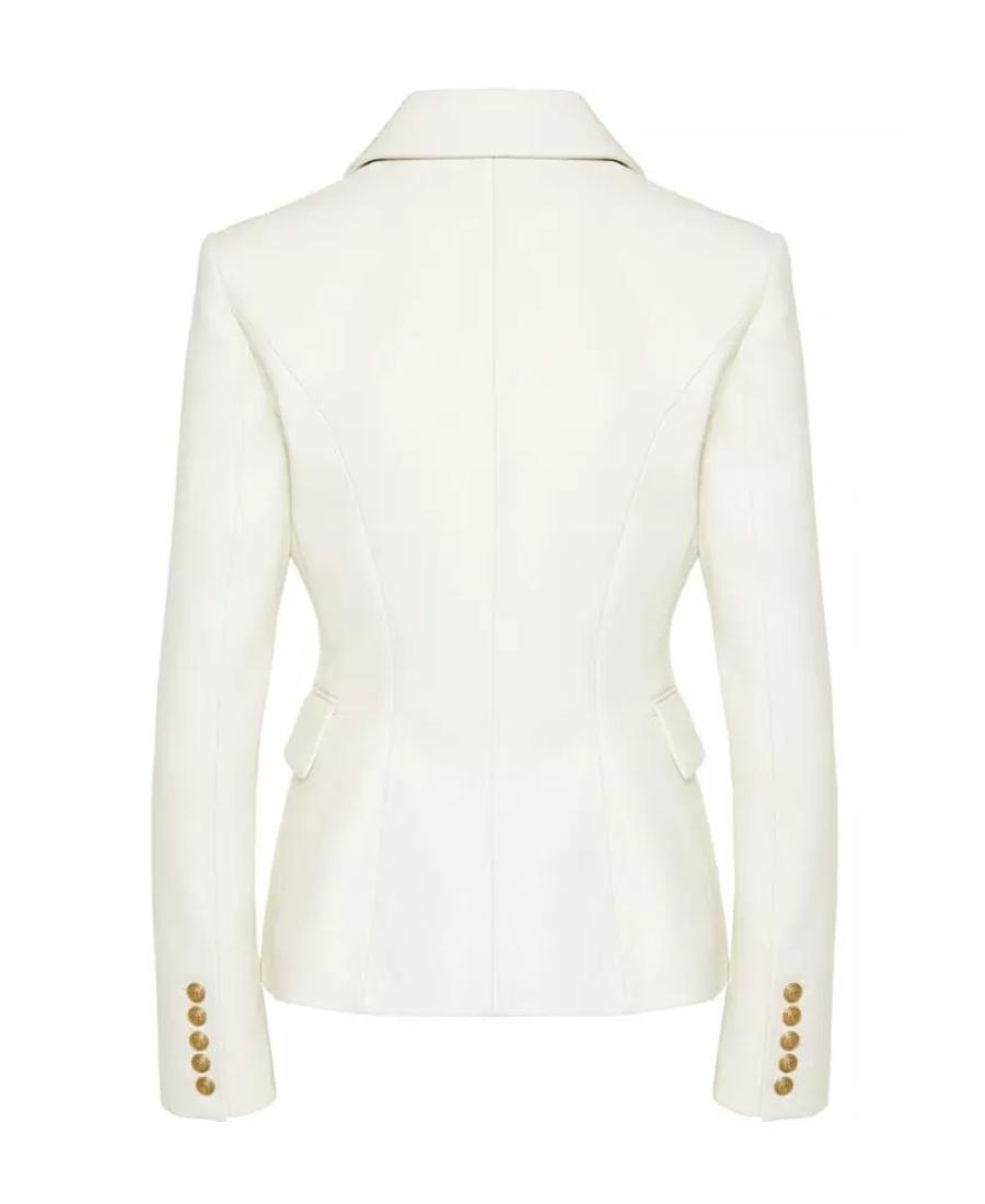 BALMAIN Double-breasted Structured Denim Blazer With Peak Lapel In White Product Image