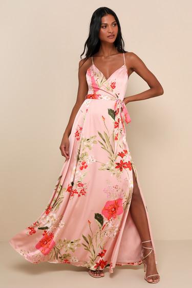 Still the One Blush Pink Floral Print Satin Maxi Dress Product Image