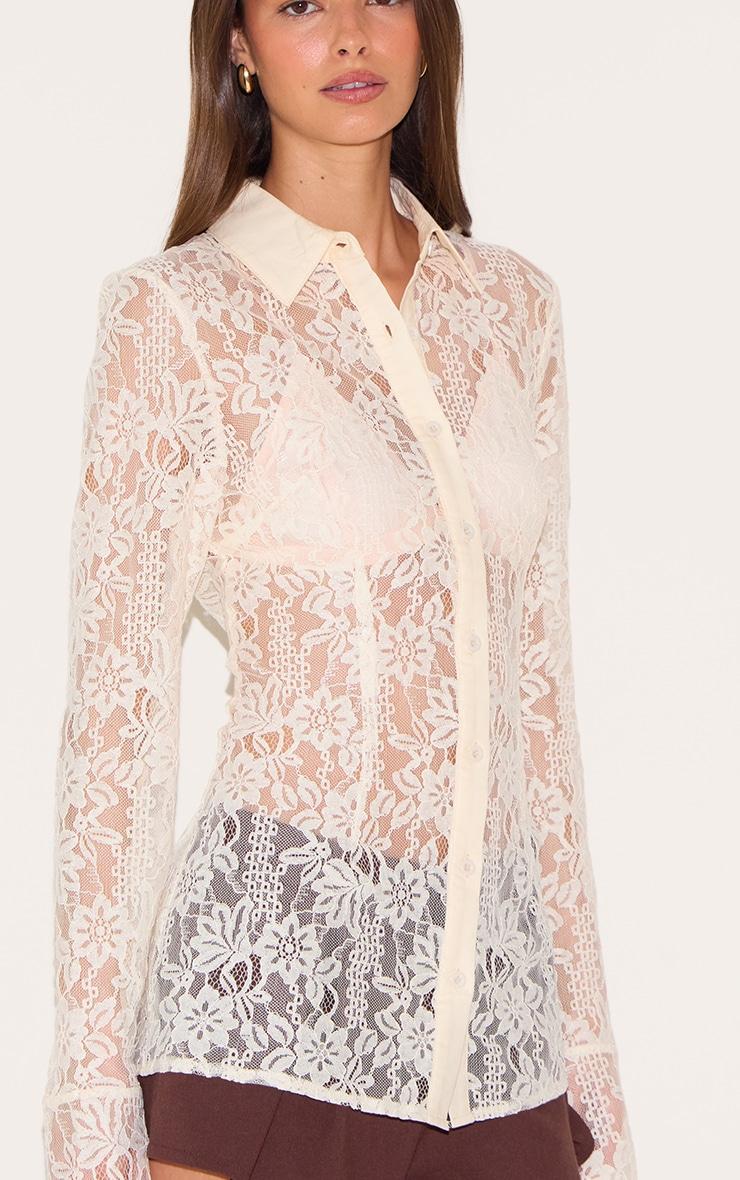 Cream Lace Fitted Shirt Product Image