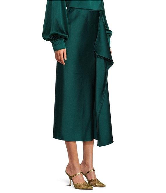 Trina Turk Sahel Hammered Satin A-Line Midi Skirt Product Image