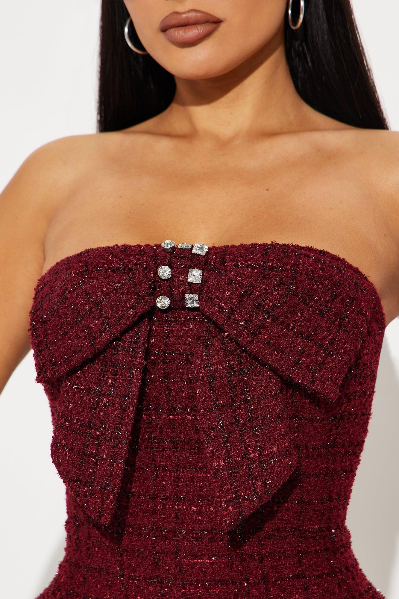 Penelope Tweed Mini Dress - Wine Product Image