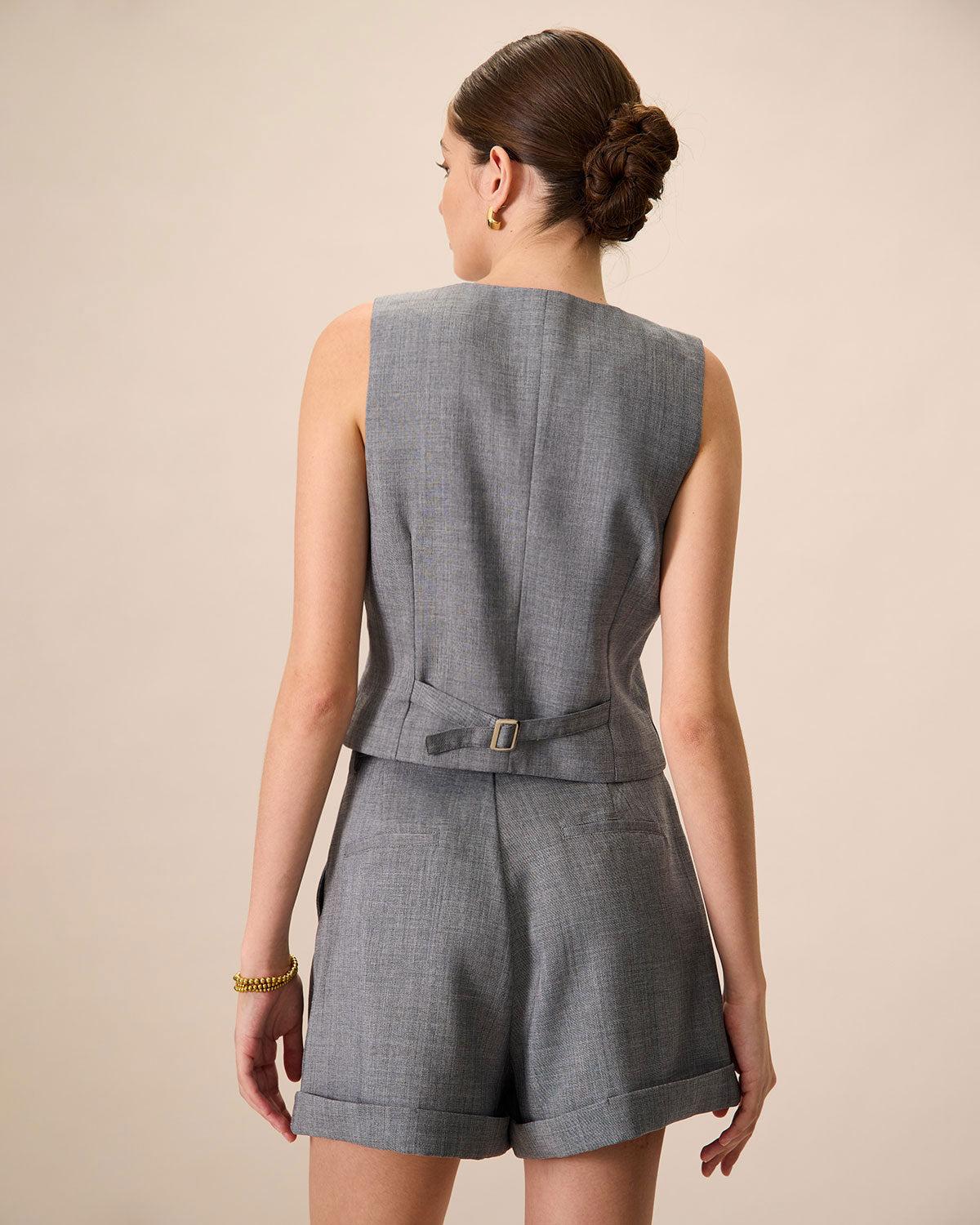 The Grey V-Neck Button Vest Product Image