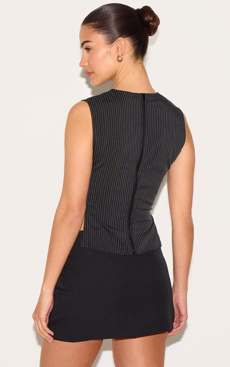 Black Pinstripe Fitted Top Product Image