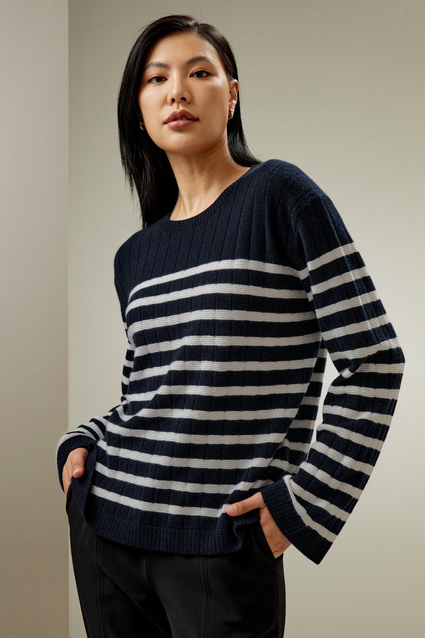 Drop-Shoulder Striped Cashmere Sweater Product Image