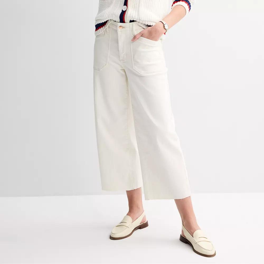 Petite Sonoma Goods For Life® Raw Hem Ankle-Length Wide Leg Jeans, Women's, Size: 12 Petite, Polar Beige Product Image