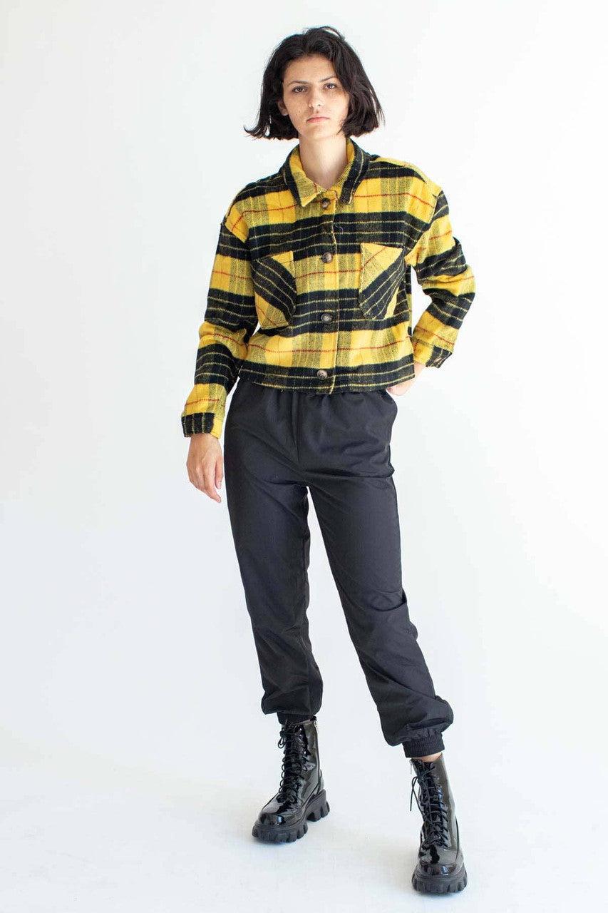 Yellow Plaid Cropped Jacket Product Image