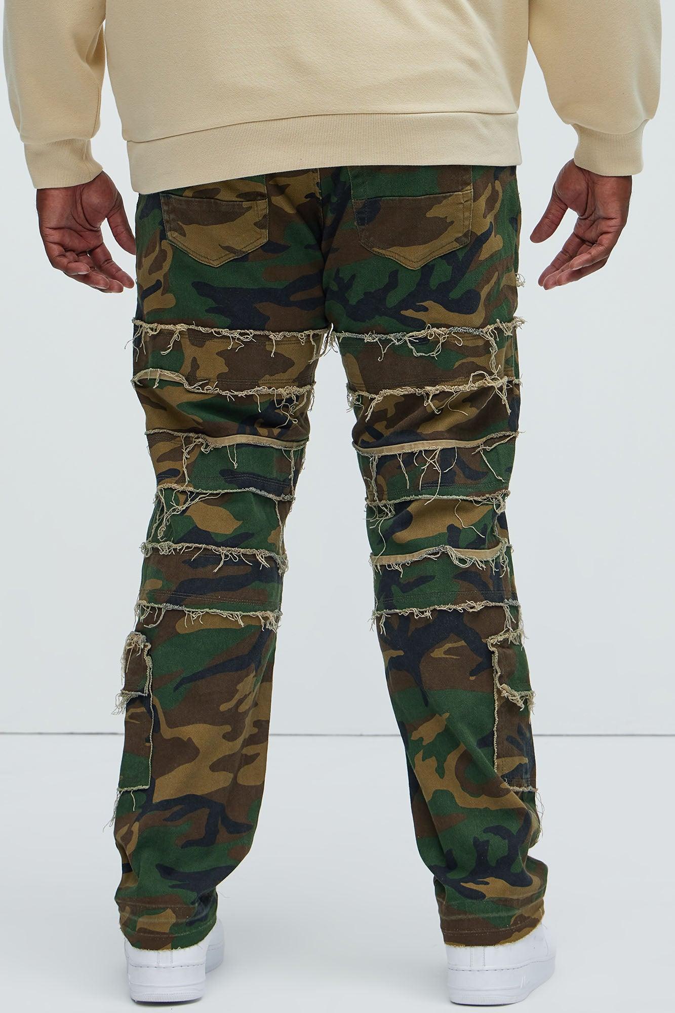 We Good Frayed Cargo Straight Pants - Camouflage Product Image