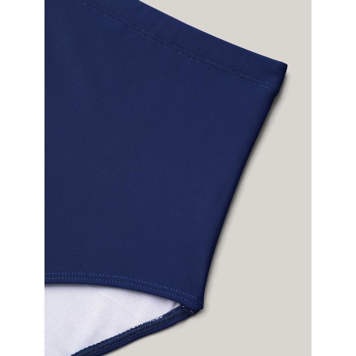 Plus Size Color-Block Surplice Neck Adjustable Swim Dress Women's Swimwear Mediumblue Beach Bodycon Overlap Collar High stretch Curve Swim Dresses BloomChic 12/L Product Image