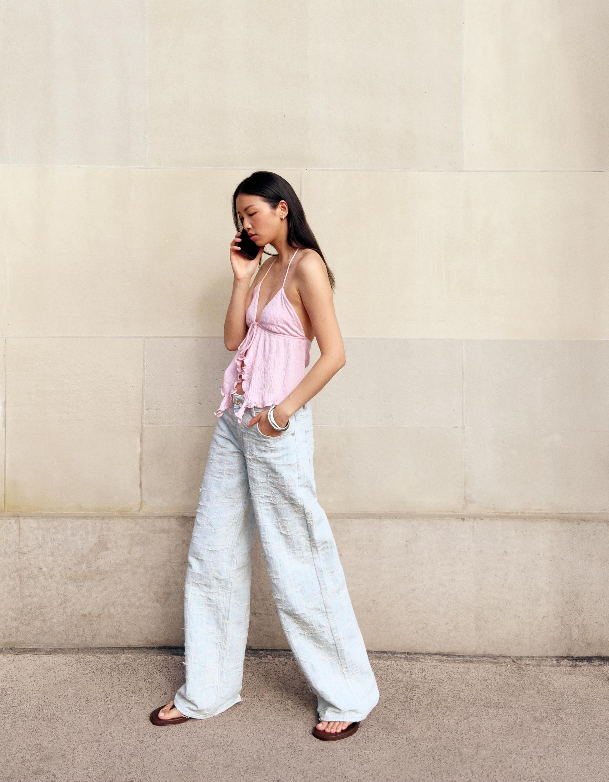 Strappy halter top with ruffles Product Image