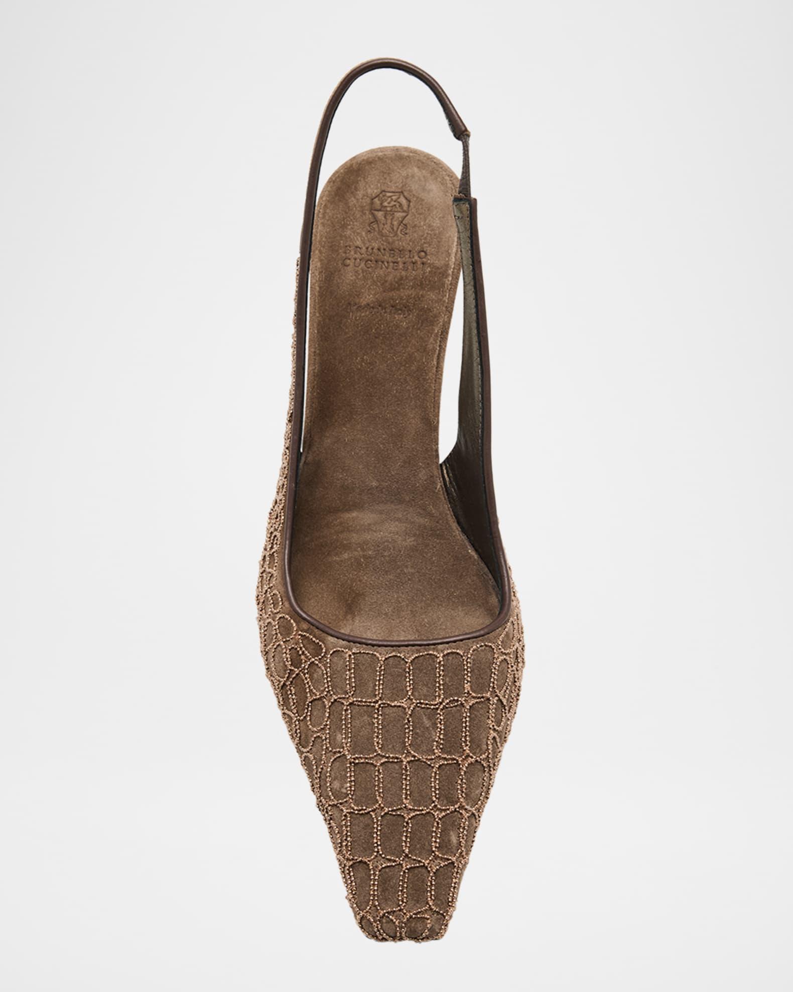 Suede Monili Croco Slingback Pumps Product Image