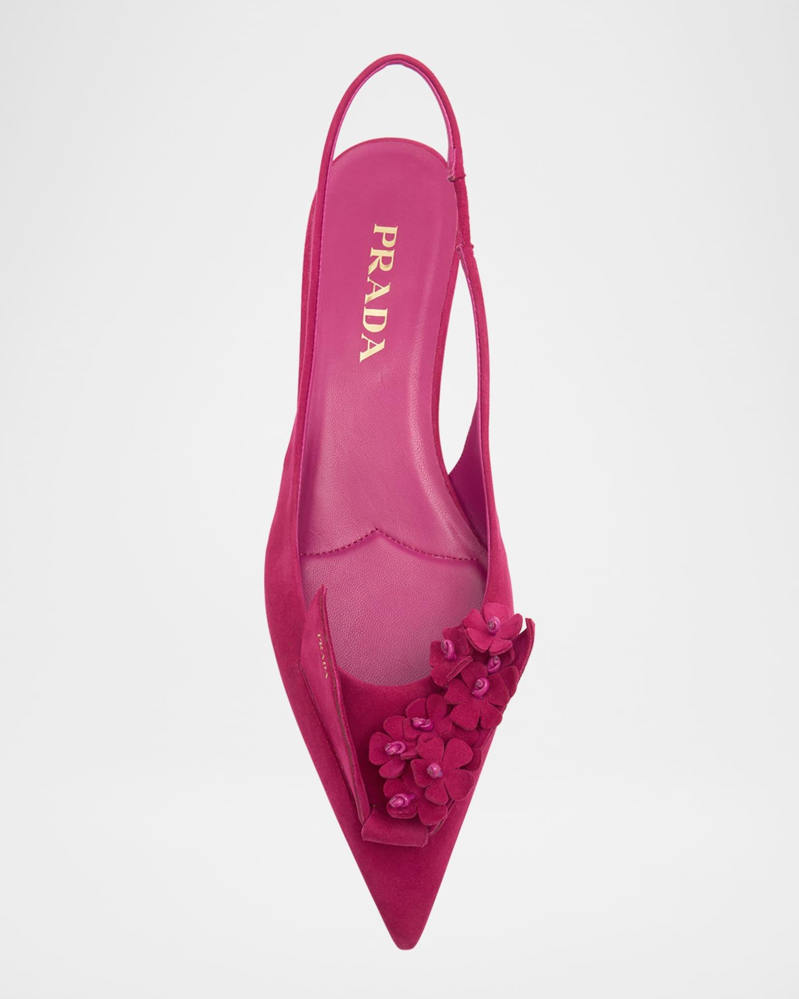 Suede Flower Slingback Pumps Product Image