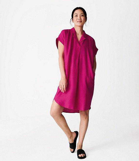 Eileen Fisher Organic Linen Notch Collar Cap Sleeve Shirtdress Product Image