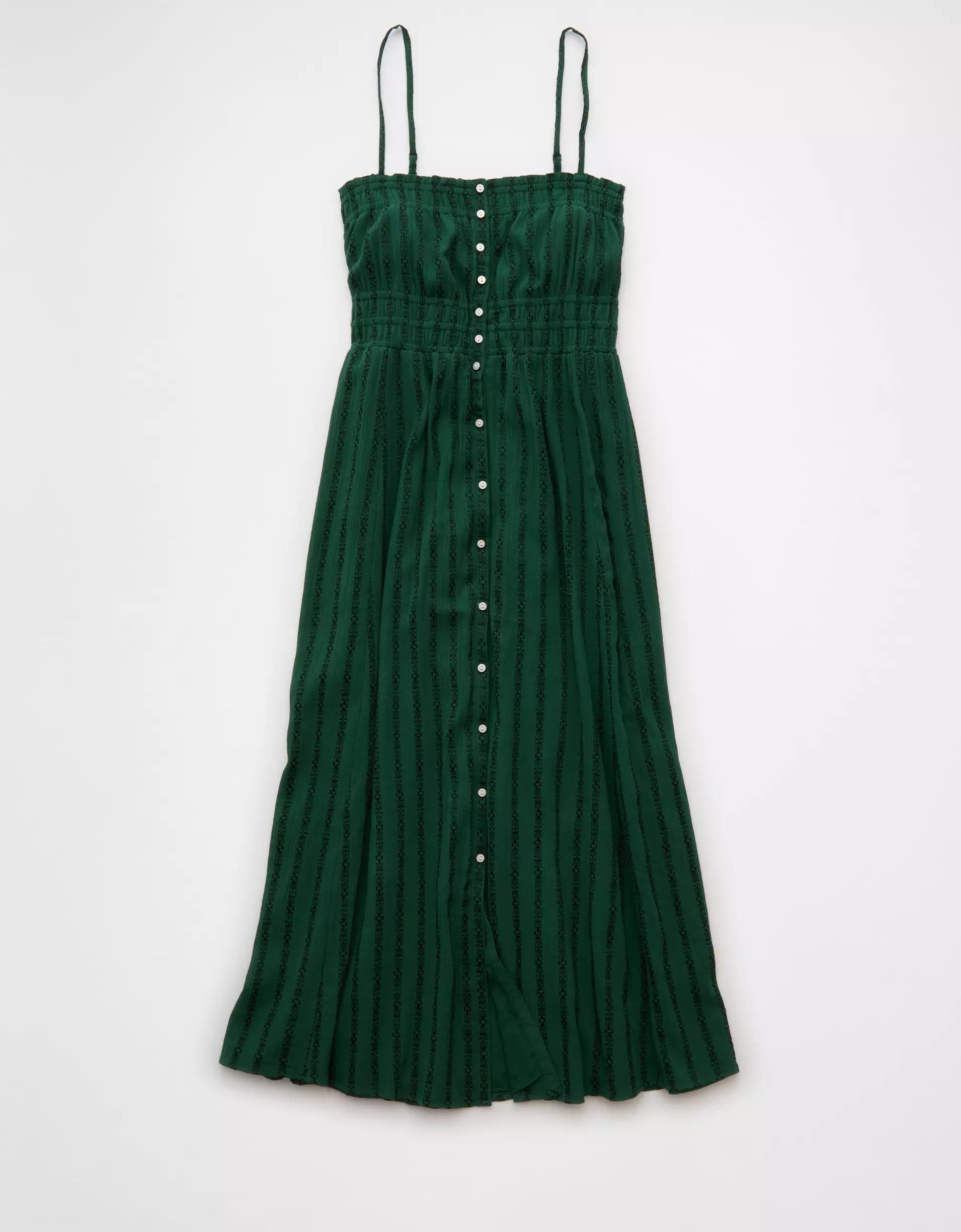 AE Ruched Button-Up Midi Dress Product Image