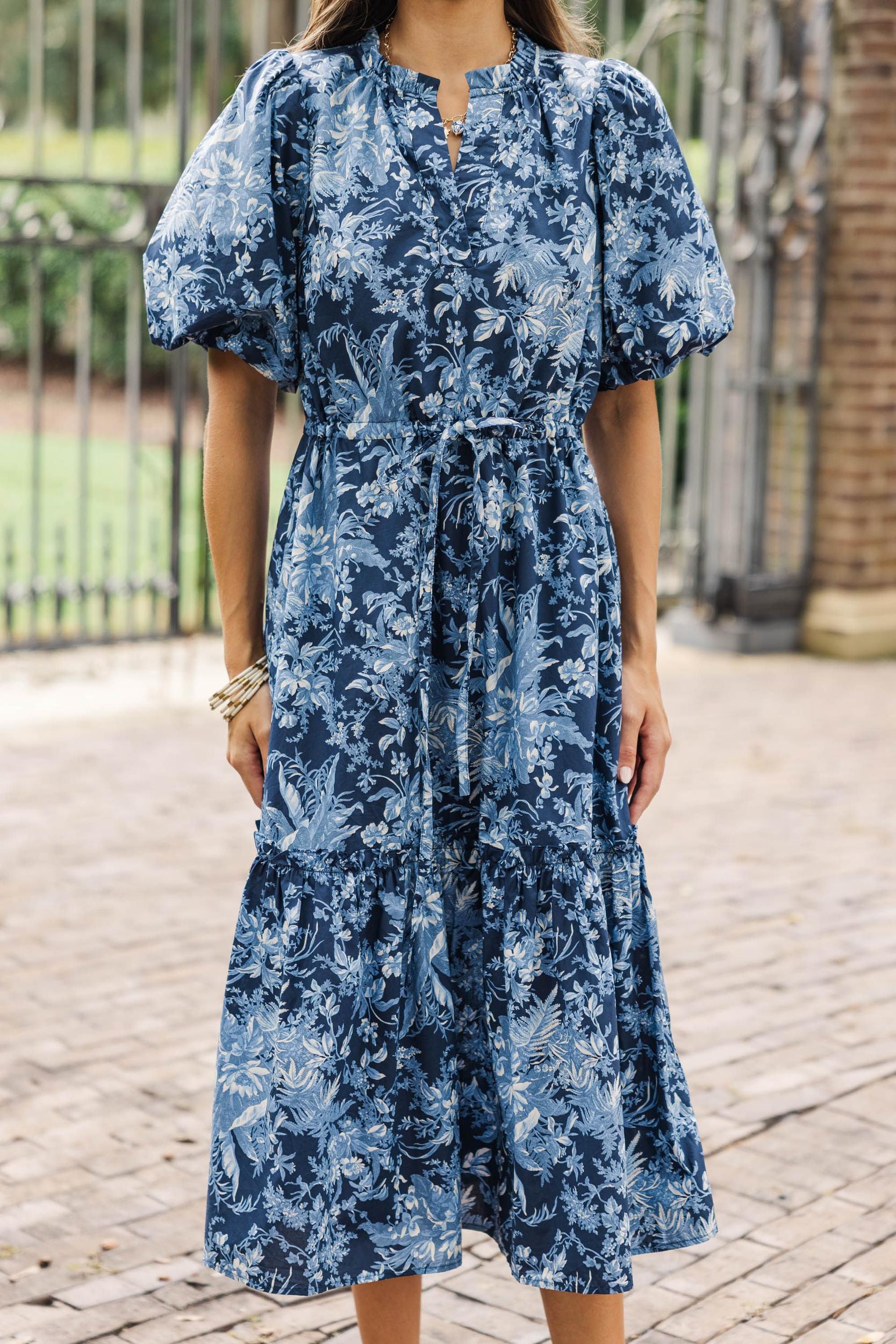 It's A Match Navy Toile Midi Dress Female Product Image