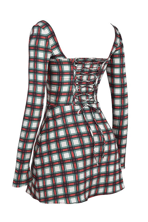 Malika  red tartan corset mini dress Product Image
