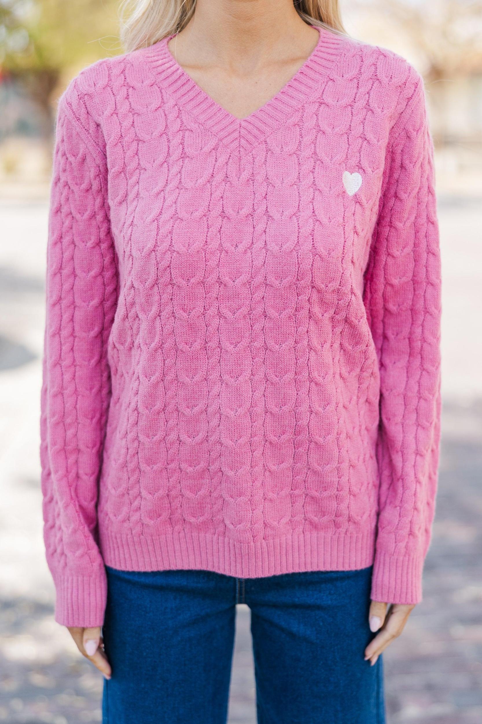 Can't Forget Pink Heart Cable Knit Sweater Female Product Image