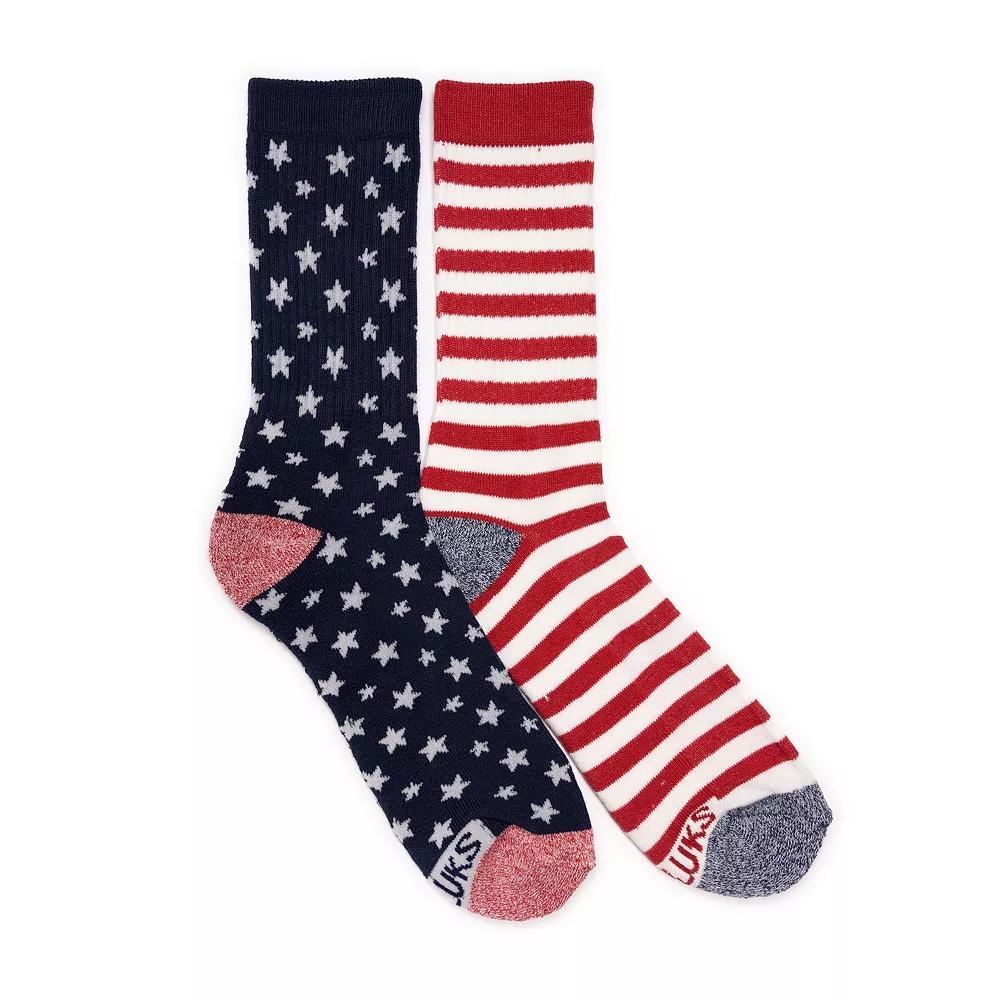 MUK LUKS Patriotic Crew Socks 2-Pack, Women's, Retro Americana Product Image
