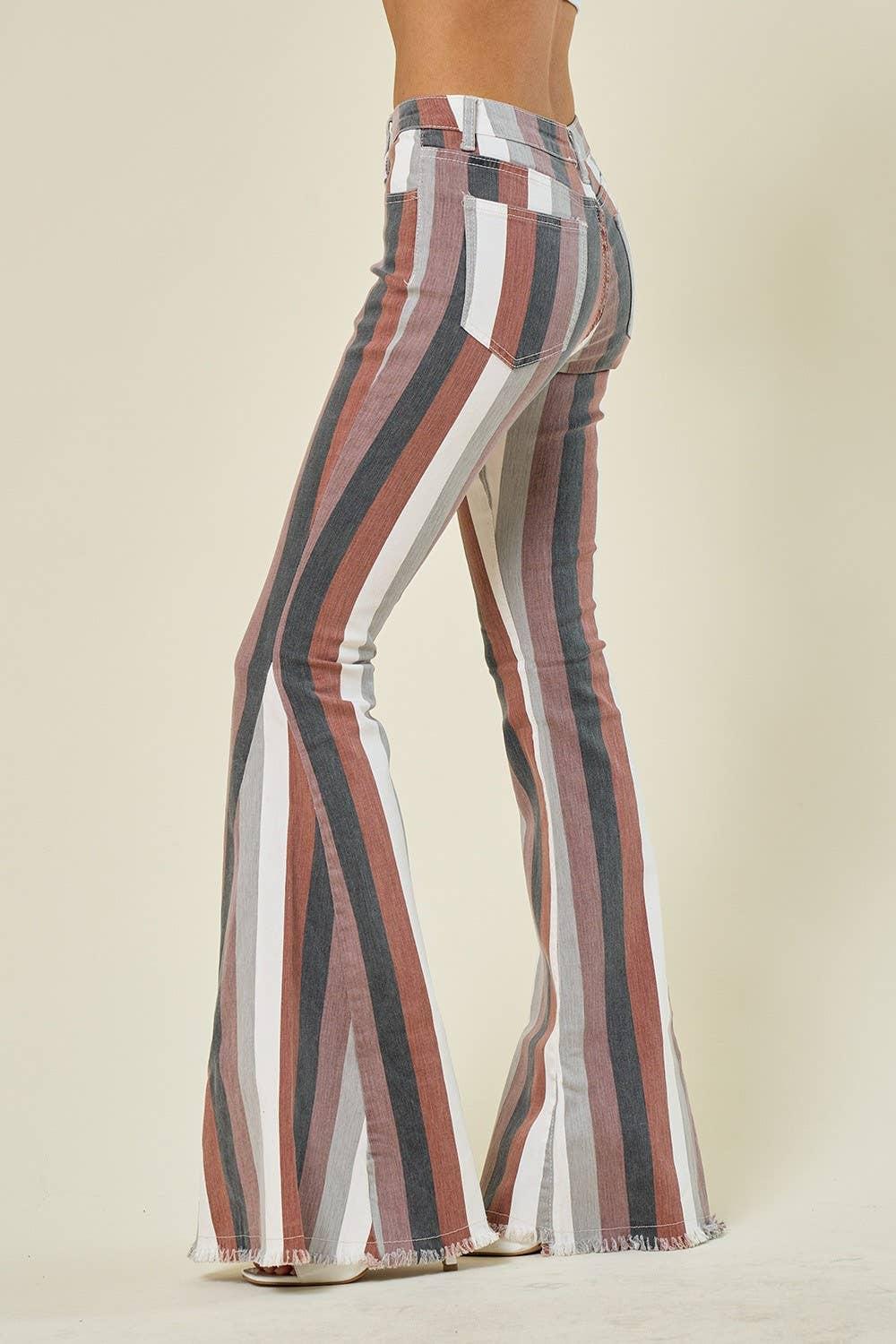 Western Multi Stripe Bell Bottom Jeans Product Image