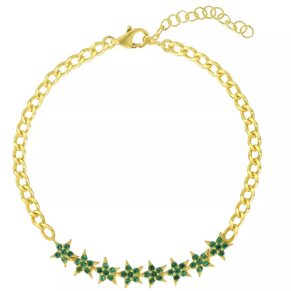Sunkissed Sterling 14k Gold Over Silver Cubic Zirconia Flower Bracelet, Women's, Size: 7", Gold Tone Green Product Image