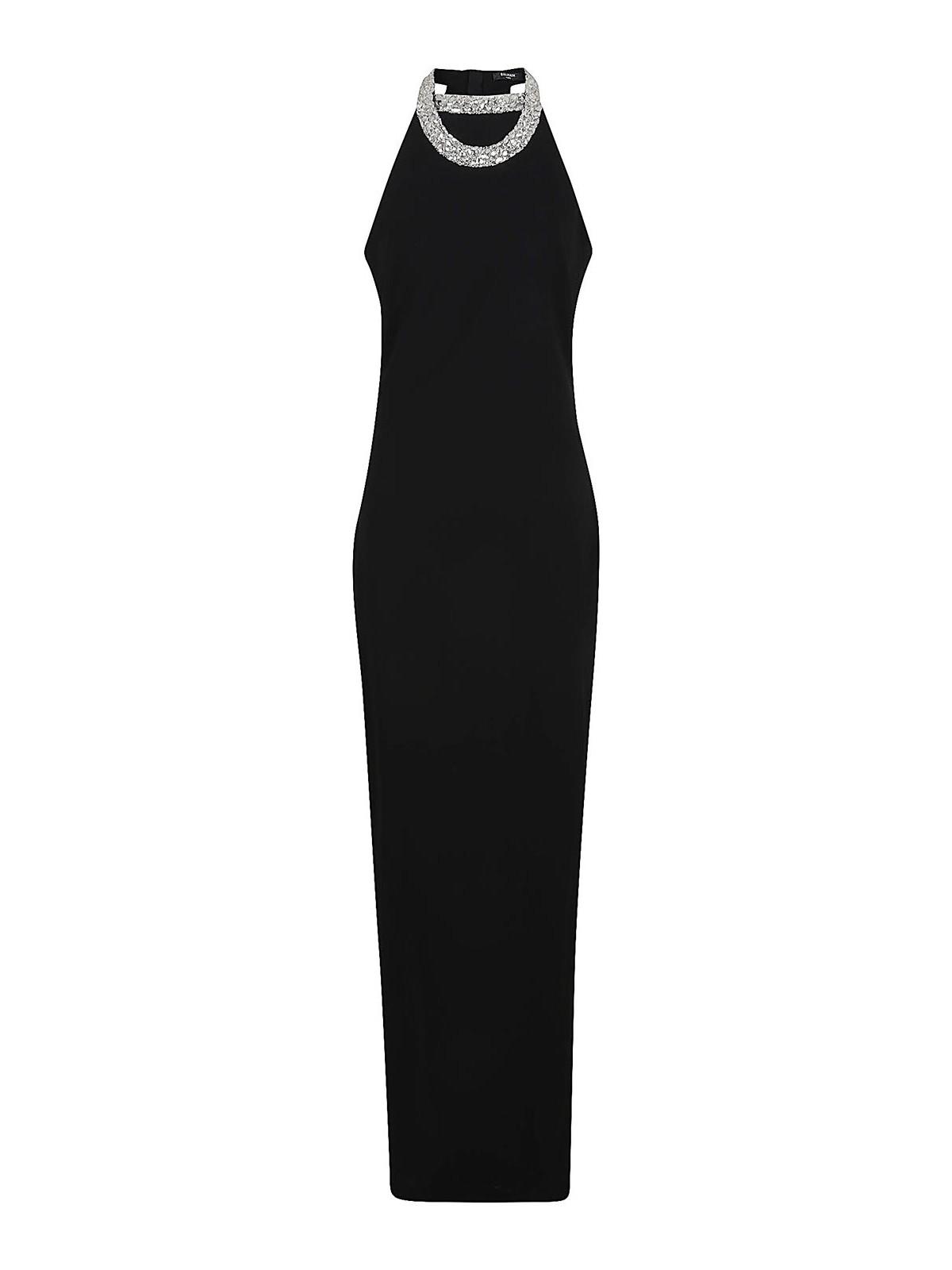 BALMAIN Faux Pearl-embellished Halterneck Velvet Gown In Black Product Image