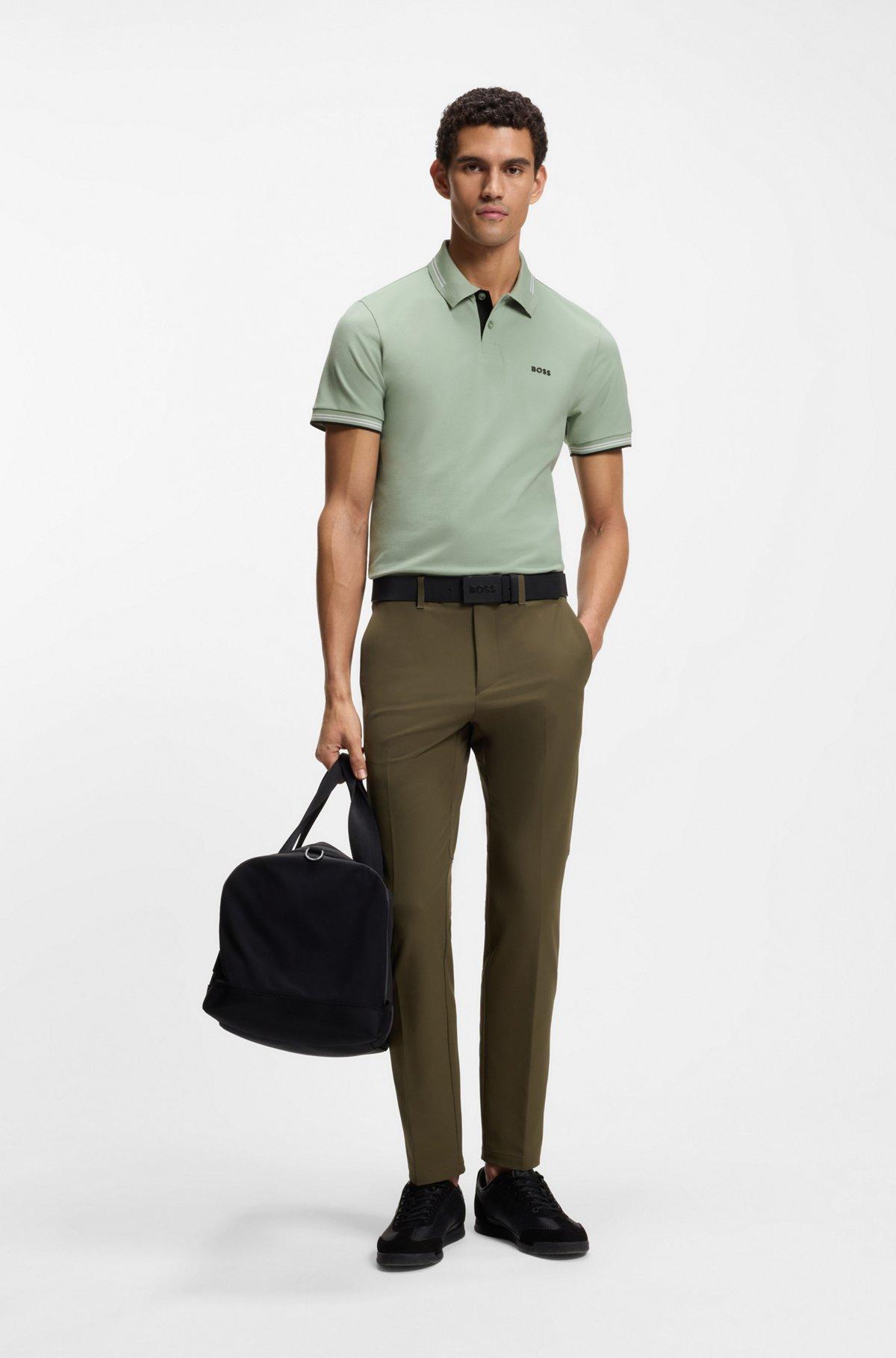 Stretch-cotton slim-fit polo shirt with branding and stripes Product Image