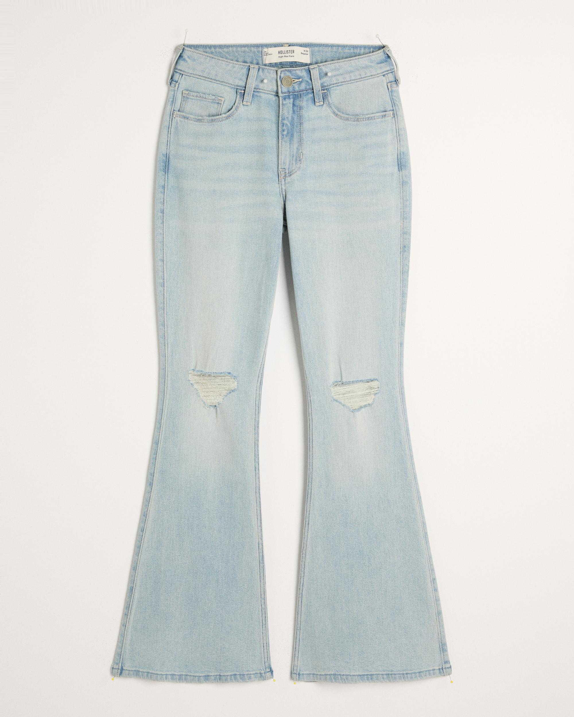 High-Rise Ripped Light Wash Flare Jeans Product Image