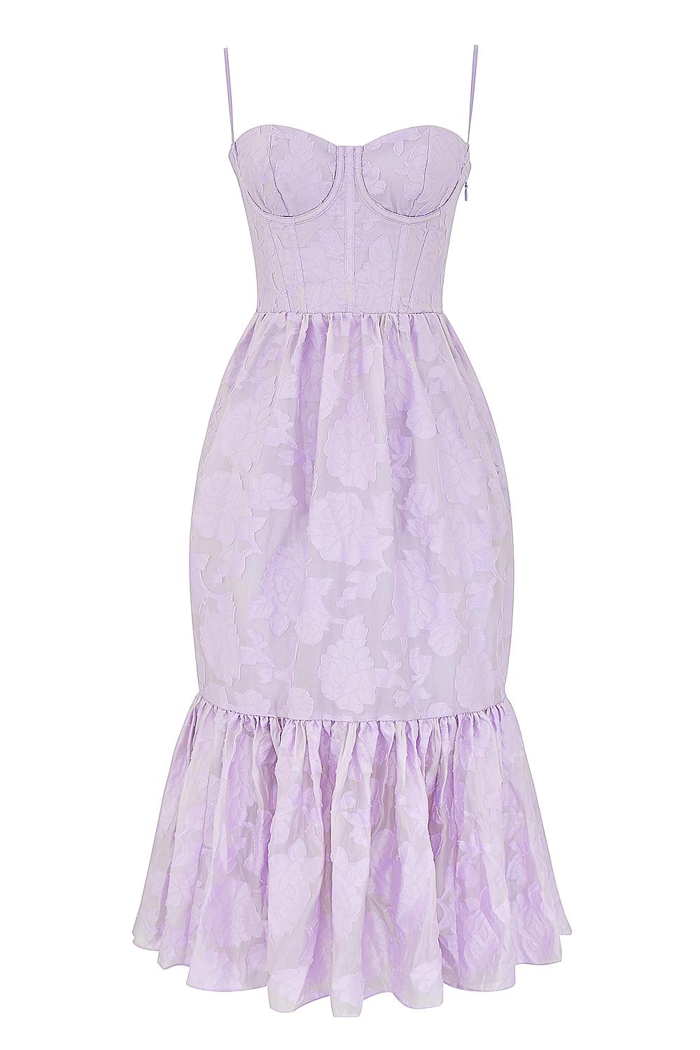 Mira  orchid floral jacquard tiered midi dress Product Image