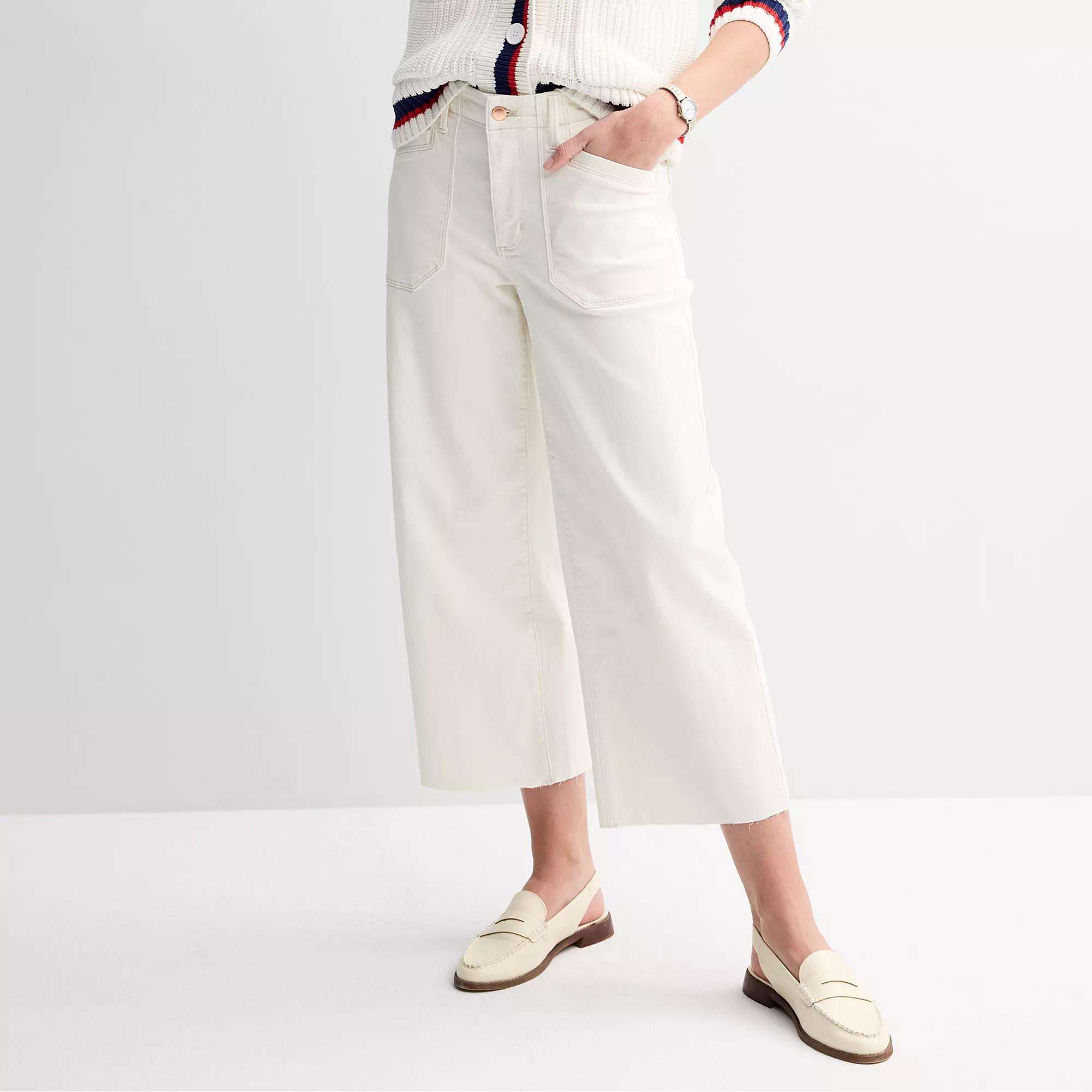 Petite Sonoma Goods For Life® Raw Hem Ankle-Length Wide Leg Jeans, Women's, Size: 12 Petite, Polar Beige Product Image