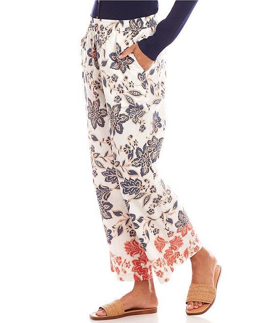 Karen Kane Poplin Batik Print High Rise Wide Leg Cropped Pants Product Image