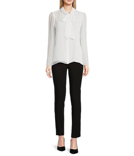 Calvin Klein Chiffon Tie-Neck Long Flare Sleeve Button Down Blouse Product Image