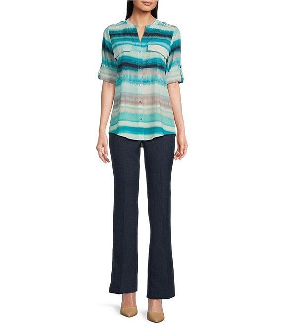 Calvin Klein Split Neck Roll Tab Button Front Blouse Product Image