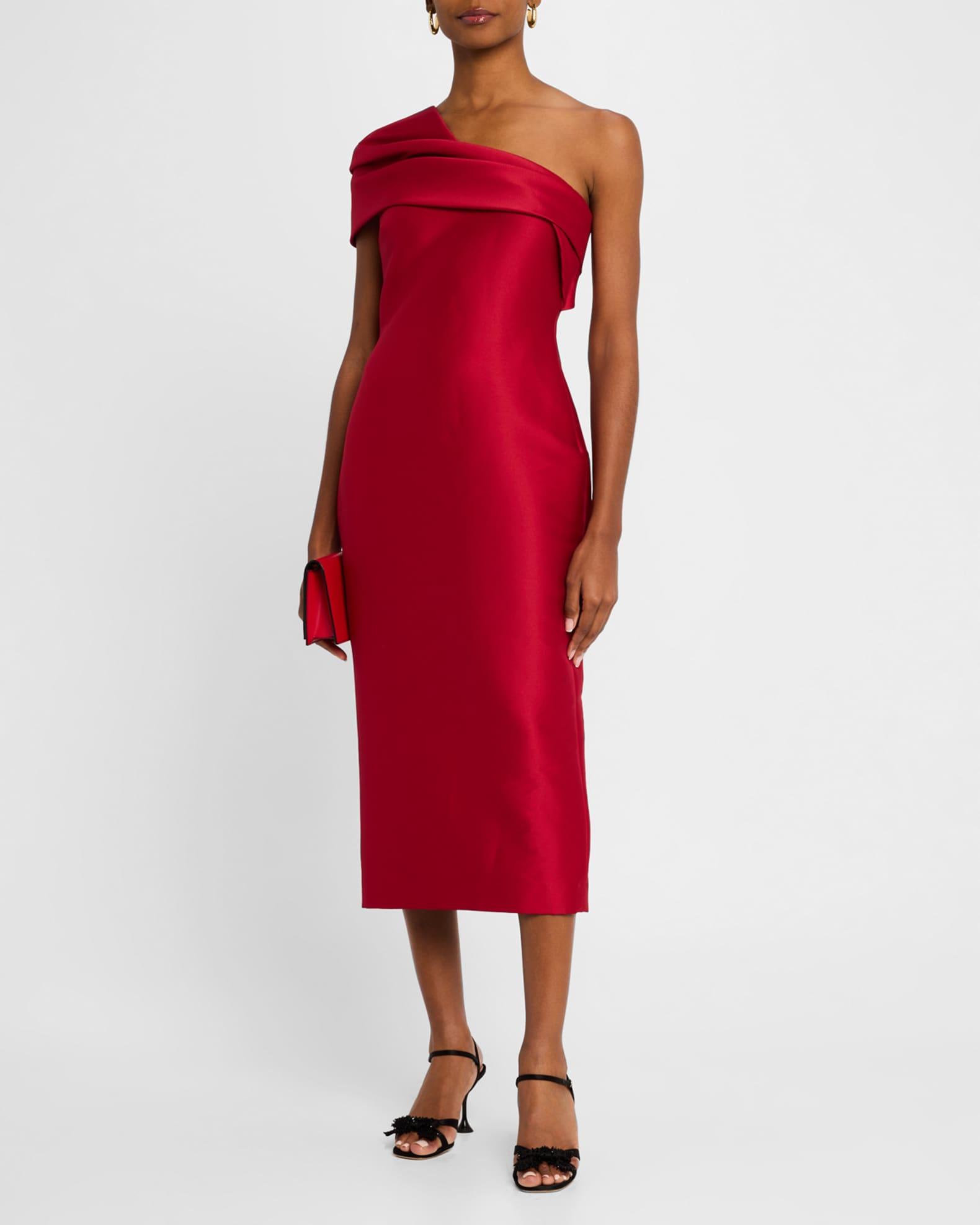 Pleated One-Shoulder Midi Dress Product Image