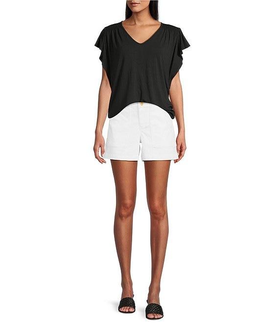 Tommy Bahama Kauai Solid V-Neck Short Flutter Sleeve Smocked Stretch Jersey Top Product Image