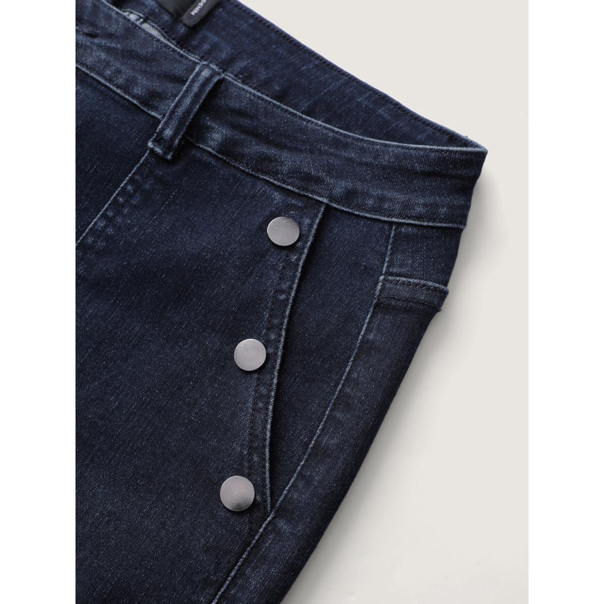 Plus Size Supersoft Stretchy Patch Pockets Bootcut Jeans Women Denimindigo Timeless High stretch Slanted pocket Jeans BloomChic 26/4X Product Image