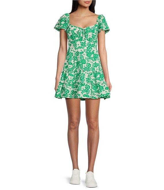 Midnight Doll Floral Print Short Sleeve Smocked Back Fit & Flare Mini Dress Product Image