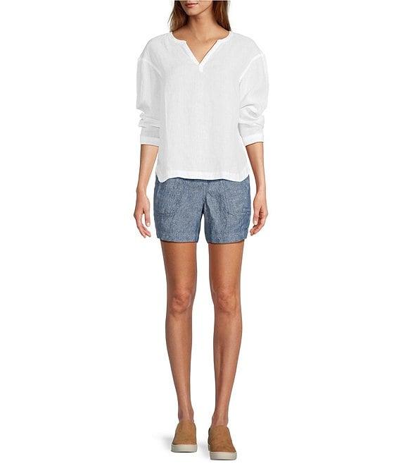 L.L.Bean Linen Split Round Neck Long Sleeve Blouse Product Image