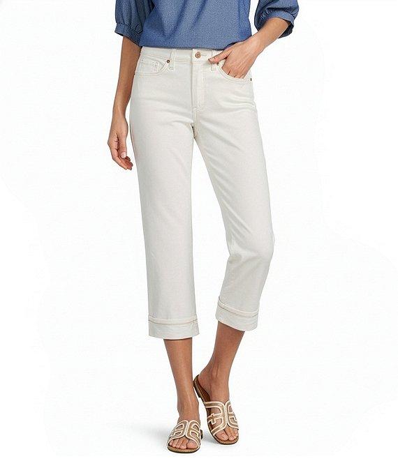 NYDJ Petite Size Stretch Linen Blend High Rise Wide Leg Cargo Capri Pants Product Image