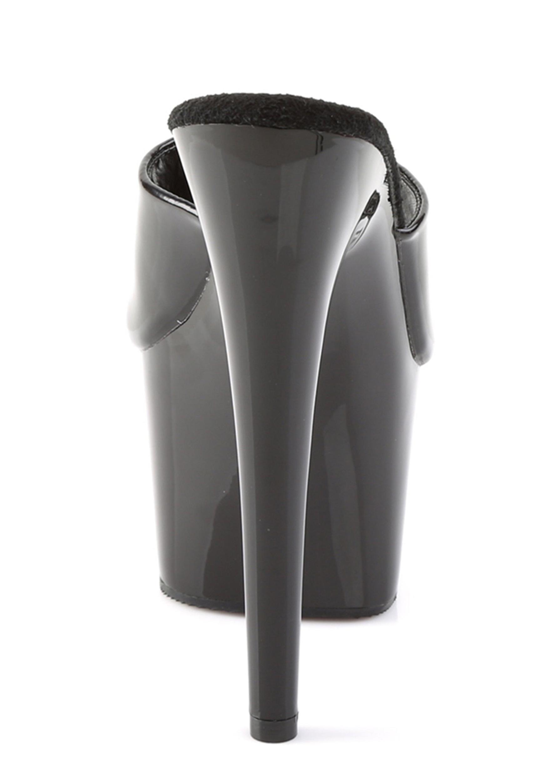 Pleaser Adore-701 Peep Toe Slides Vinyl - Black Product Image