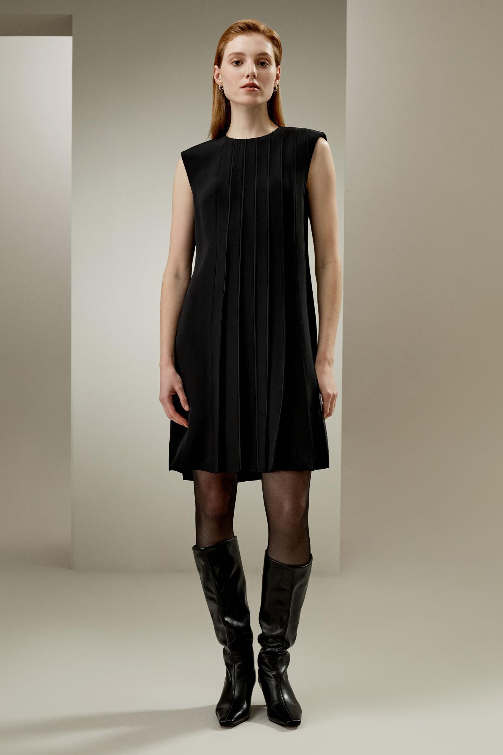 Sleeveless accordion pleated silk dress Product Image
