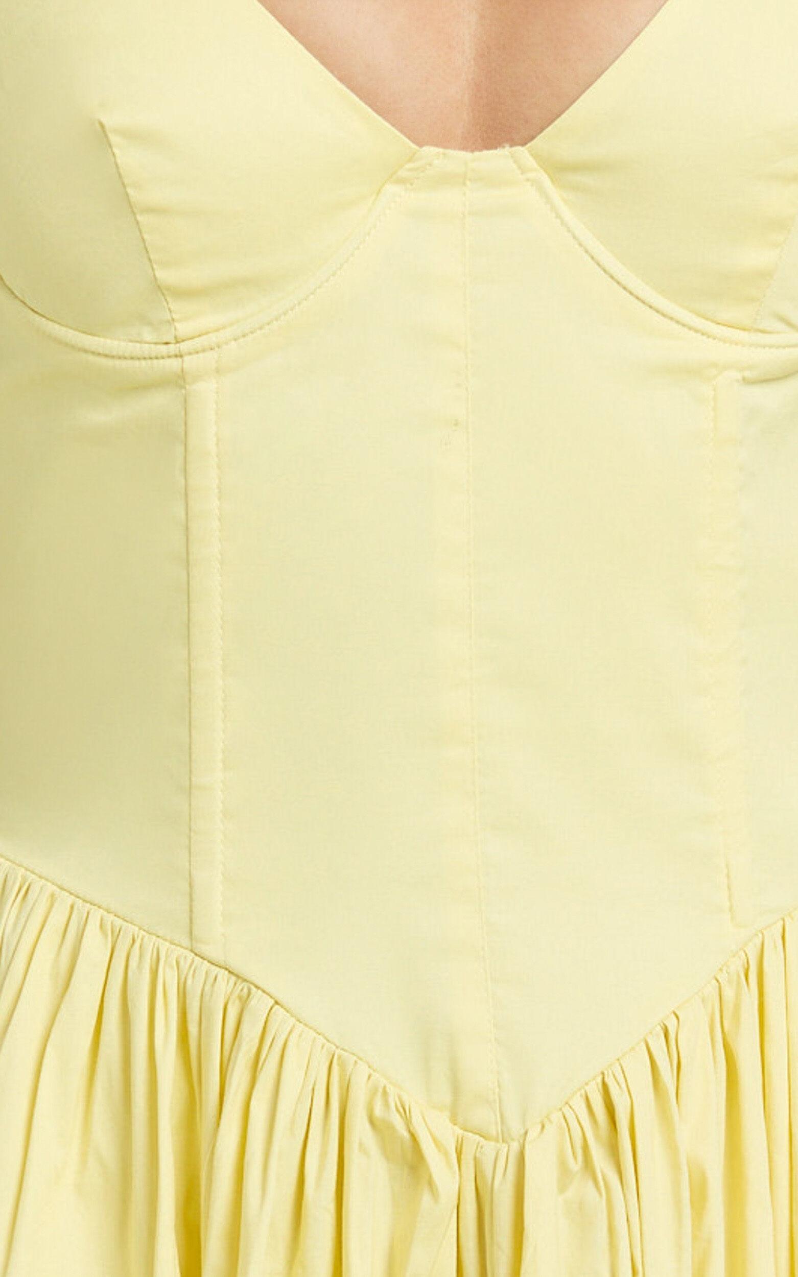 Beckett Midi Dress - Scoop Neck Drop V Waist Gathered Skirt Dress in Butter Yellow Product Image