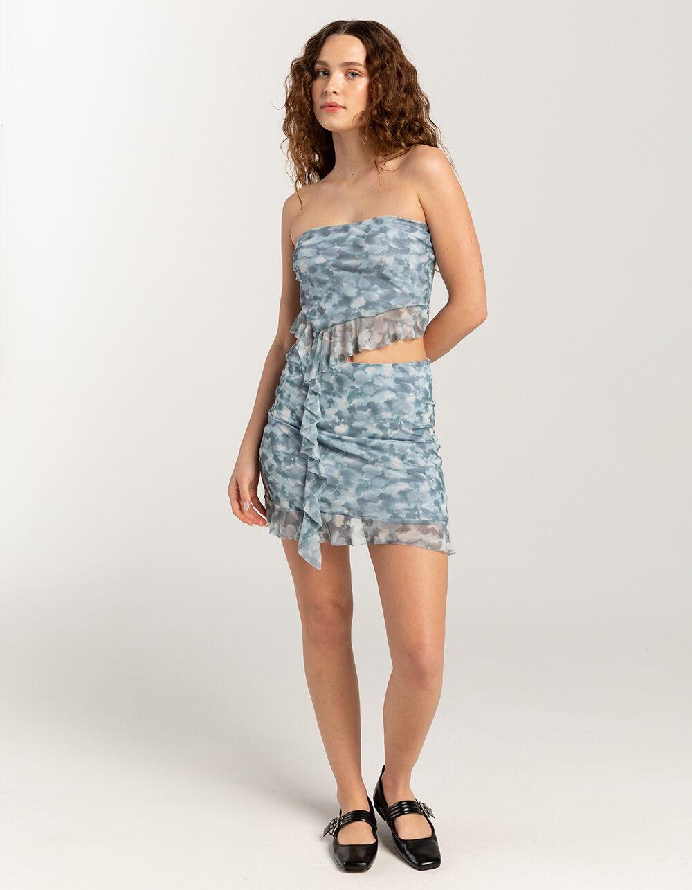 FULL TILT Ruffle Print Womens Mini Skirt - BLUE COMBO Product Image