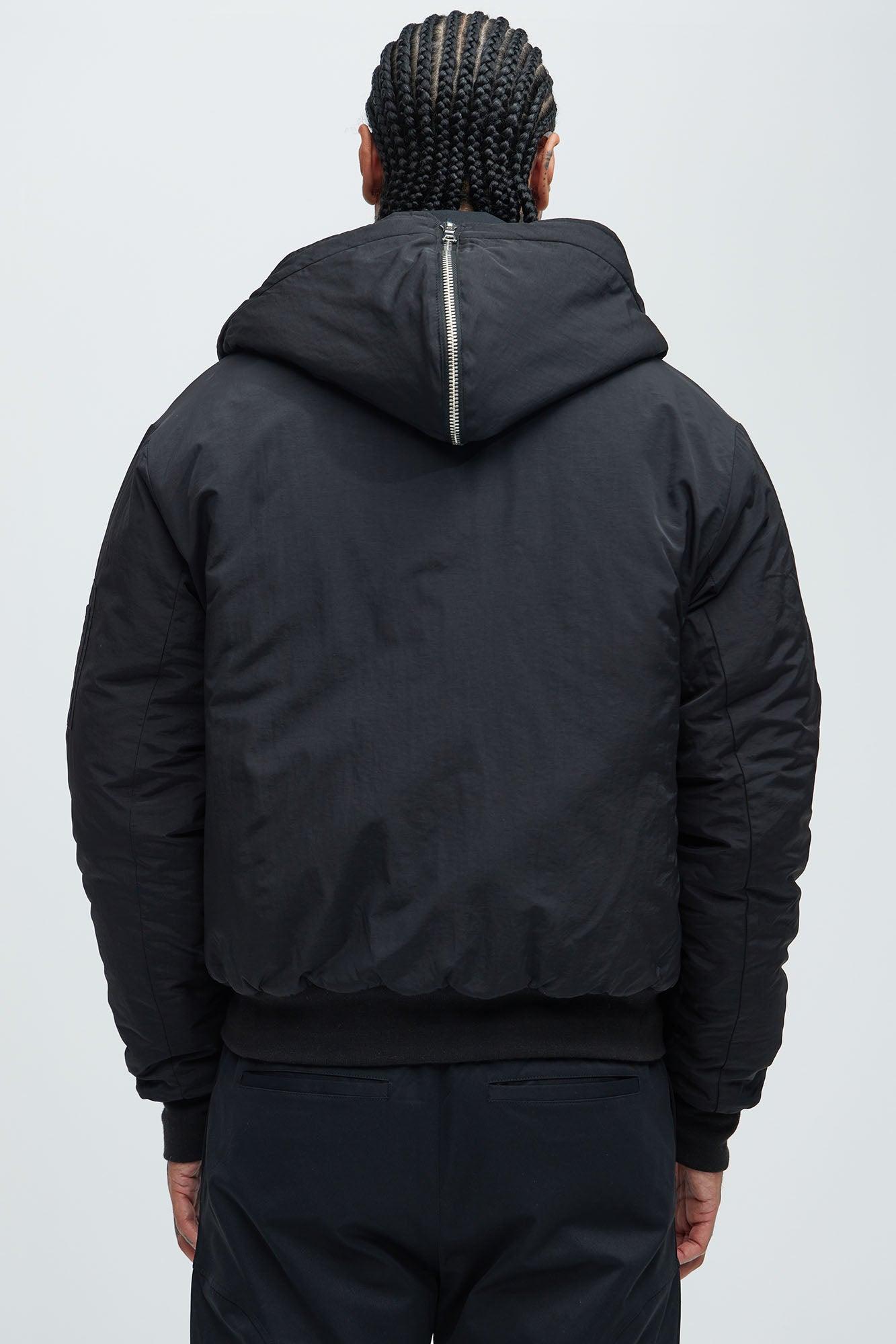 Full Zip Hood Parka Bomber Jacket - Black Product Image