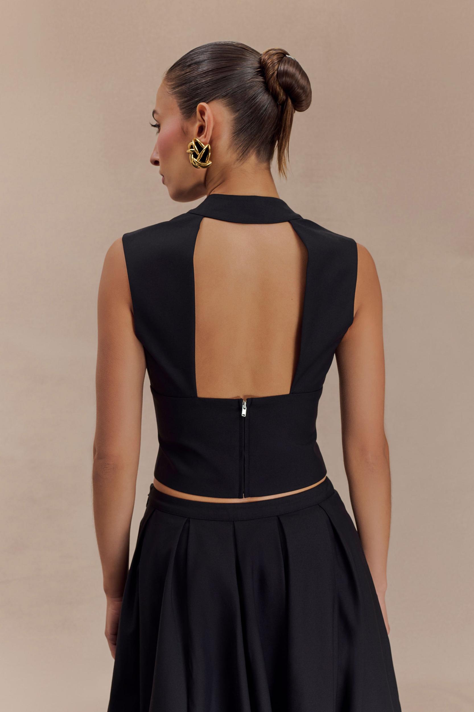Jemima Sleeveless Cross Over Top - Black Product Image
