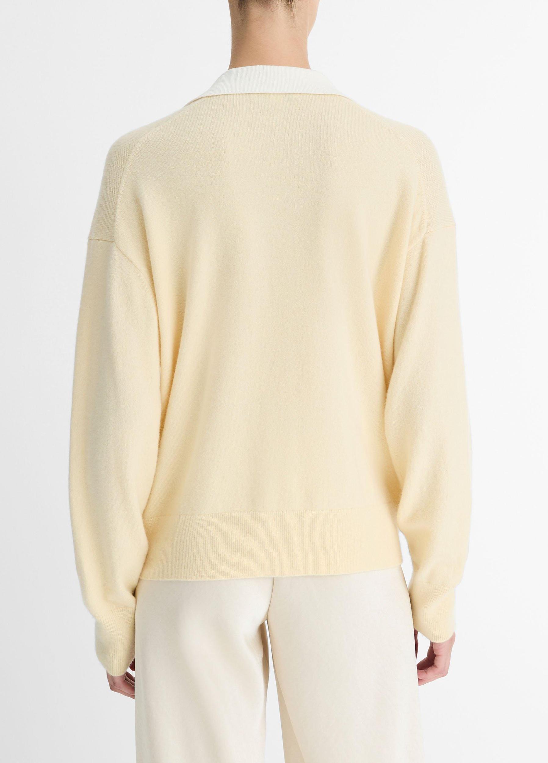 Wool & Cashmere-Blend Contrast-Collar Polo Sweater Product Image