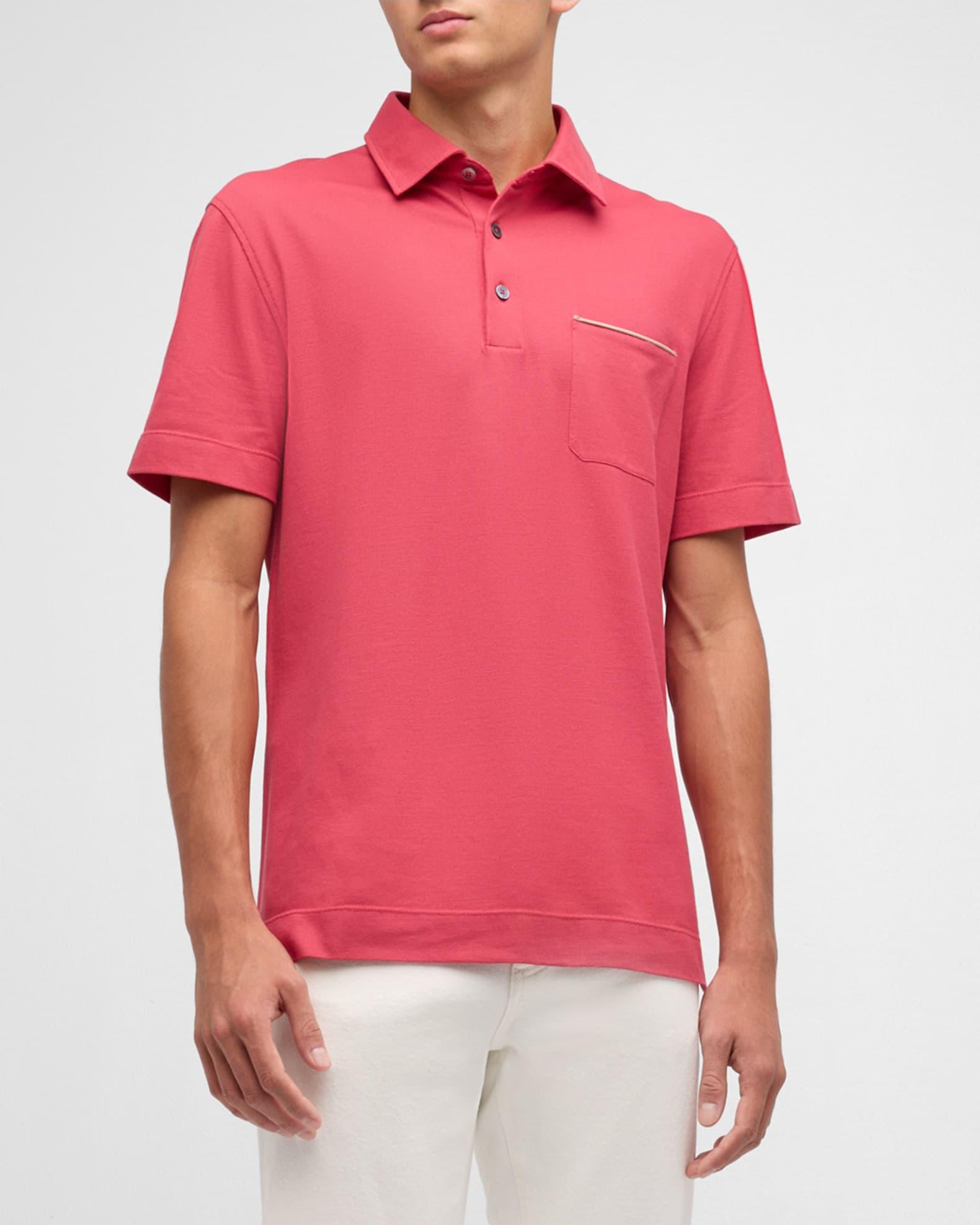 Mens Cotton Polo Shirt with Leather-Trim Pocket Product Image