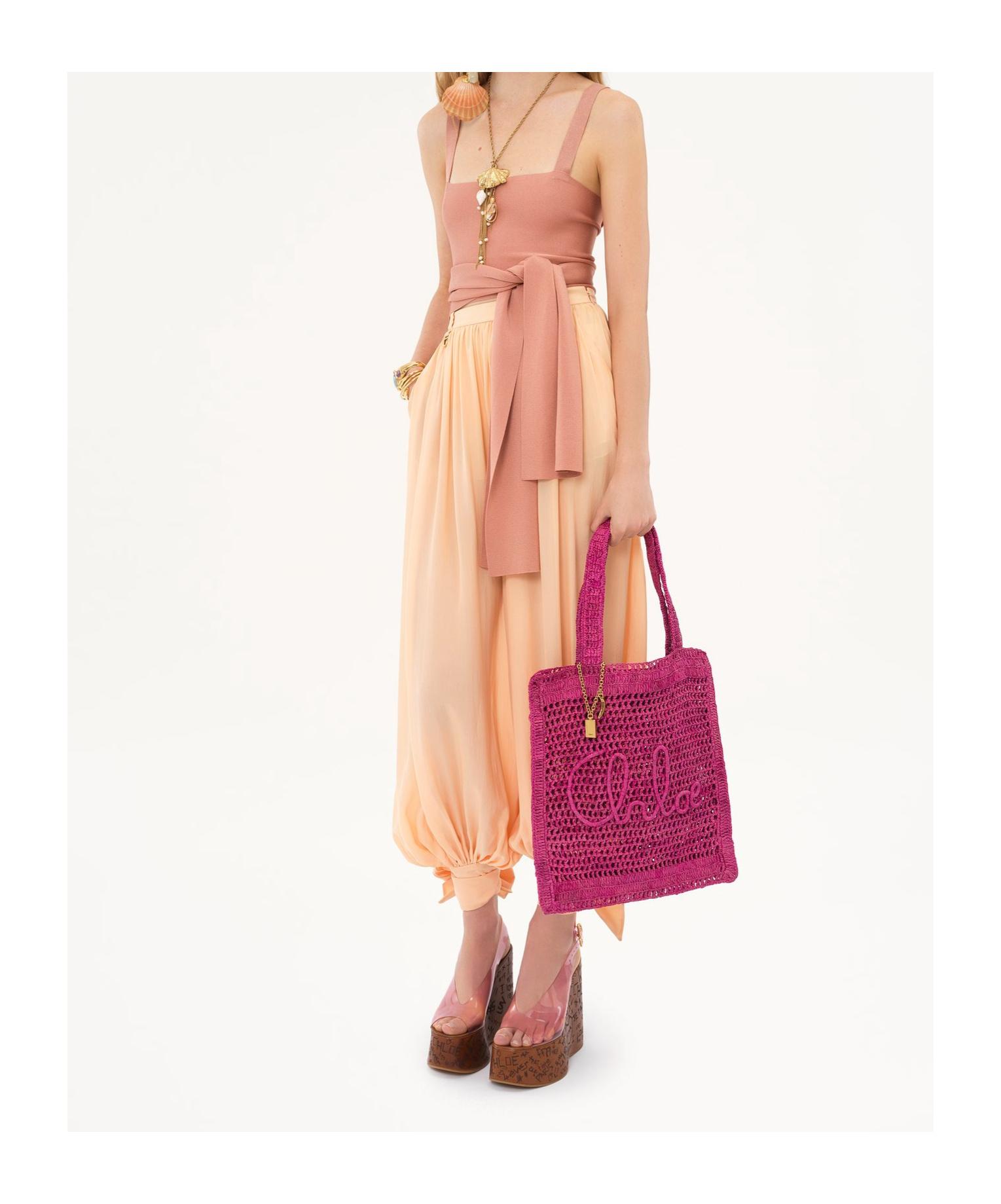 CHLOÉ Chloe Women Fuchsia Raffia Estate Banana Shopping Bag In Fuchsiarose Product Image